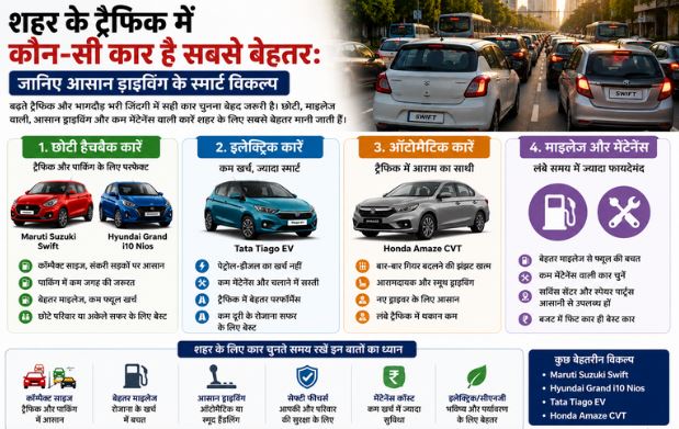 शहर के ट्रैफिक में कौन-सी कार है सबसे बेहतर: जानिए आसान ड्राइविंग के स्मार्ट विकल्प