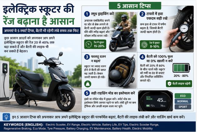 इलेक्ट्रिक स्कूटर की रेंज बढ़ाना है आसान, अपनाएं ये 5 स्मार्ट टिप्स, बैटरी भी रहेगी लंबे समय तक फिट