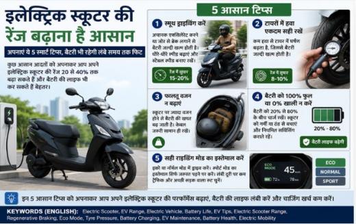 इलेक्ट्रिक स्कूटर की रेंज बढ़ाना है आसान, अपनाएं ये 5 स्मार्ट टिप्स, बैटरी भी रहेगी लंबे समय तक फिट