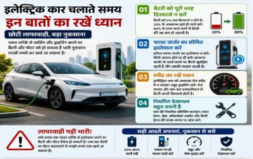Electric Car Tips: इन 4 गलतियों से बचें, नहीं तो बैटरी और मोटर पर आएगा लाखों रुपये का खर्च Electric Car Tips: इन 4 गलतियों से बचें, नहीं तो बैटरी और मोटर पर आएगा लाखों रुपये का खर्च